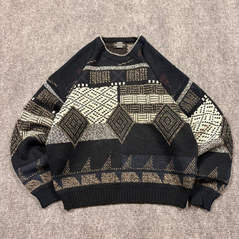 vintage expressions acrylic geometry grandpa knit sweater